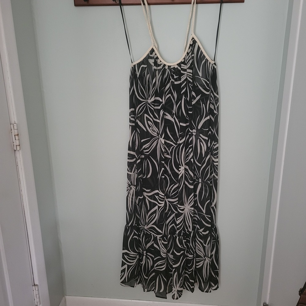 Ibiza‎ Anne Cole Women Large Swim Cover Up Long Floral Black Off White Shell...